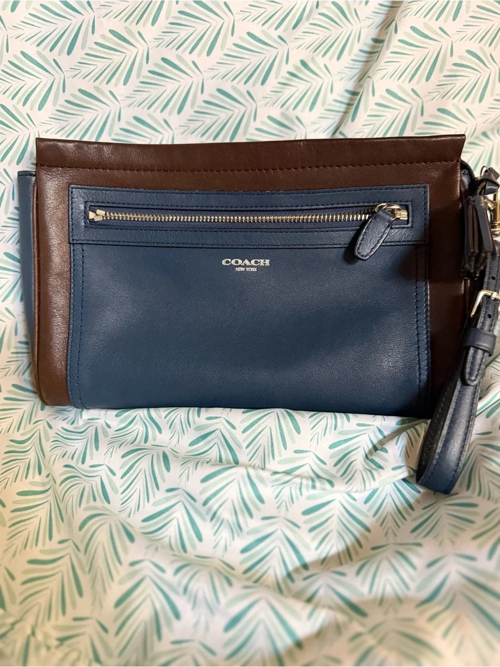 Coach Two-Tone Blue and Brown Leather Wristlet Clutch